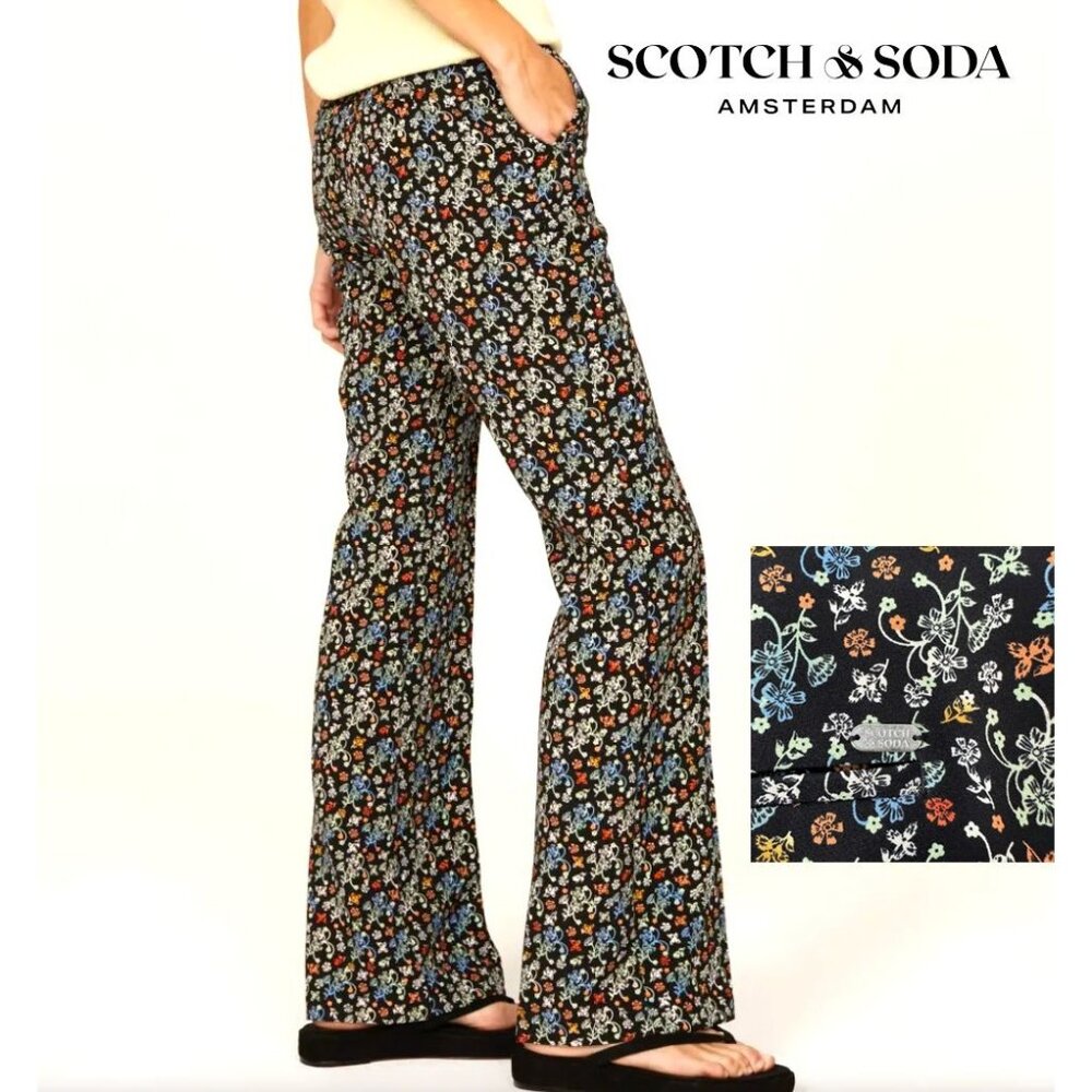 Scotch & Soda Floral Boot Cut Pants - Black and Blue